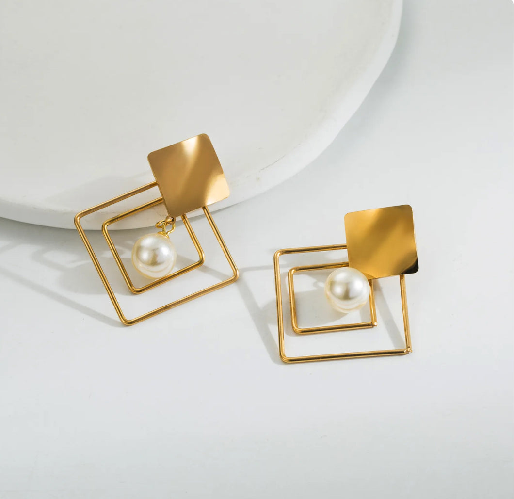 18k gold plated pearl Gold stainless steel earrings IDW