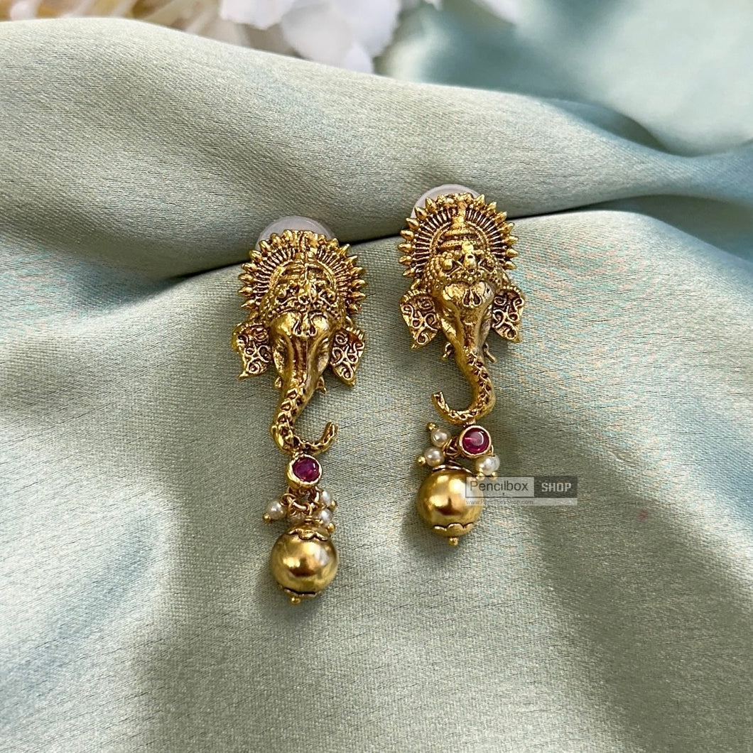 Multiple colors-Ganpati Studs Small Pearl Earrings Temple Jewelry