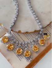 Load image into Gallery viewer, Designer Drop Solitaire American Diamond Statement Necklace Set
