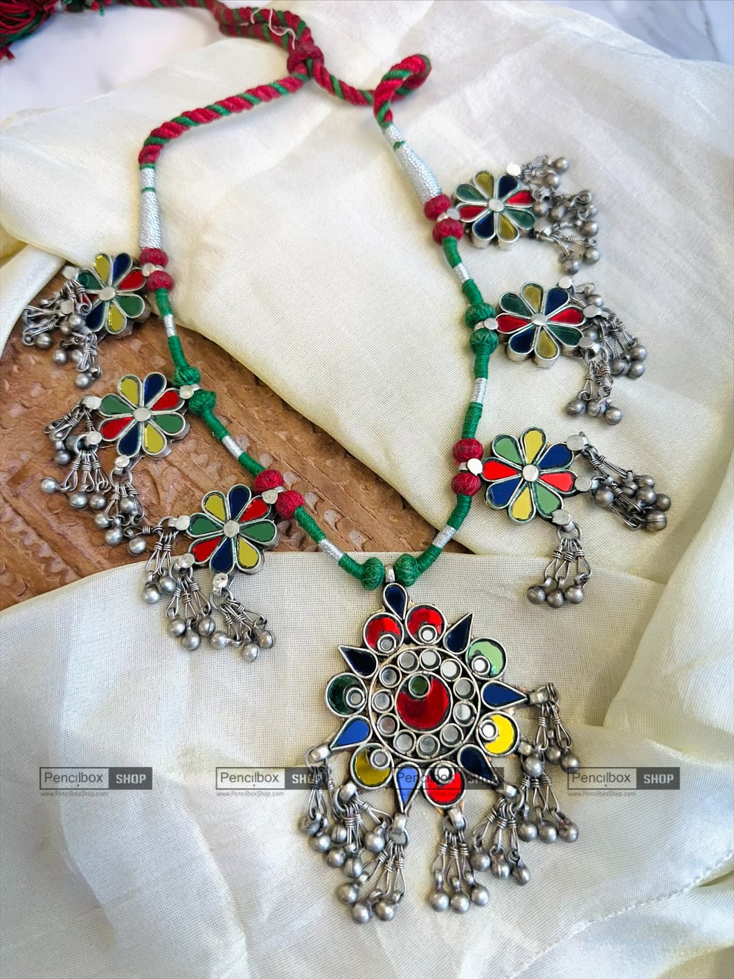 Afghani Real Mirror Multicolor Ghungroo Navratri Necklace