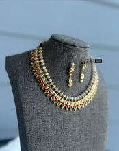 Load image into Gallery viewer, Orange Real pearl Dainty American diamond Pearls Necklace set
