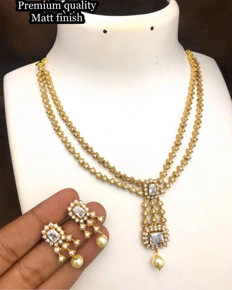 Golden finish cz Dainty Layered temple Necklace set