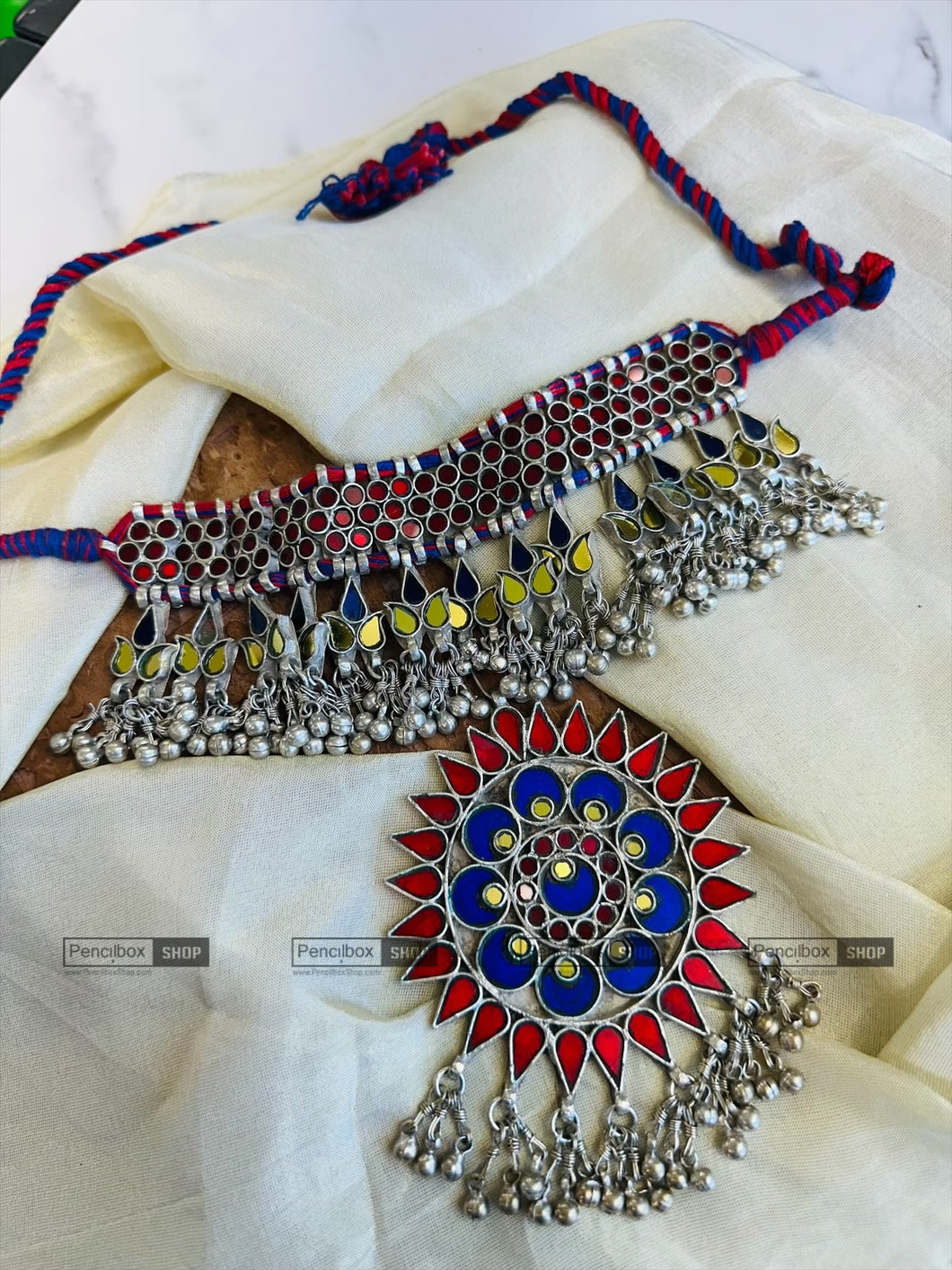 Afghani Real Mirror choker Ghungroo Navratri Necklace