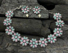 Load image into Gallery viewer, German Silver Flower Multicolor Premium stone Necklace set
