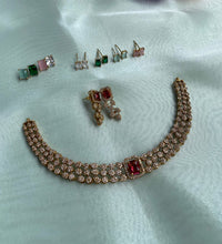 Load image into Gallery viewer, Changeable american diamond designer Necklace set Temple jewelry
