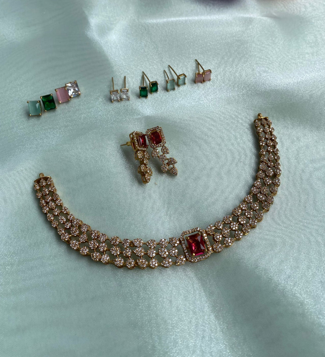 Changeable american diamond designer Necklace set Temple jewelry