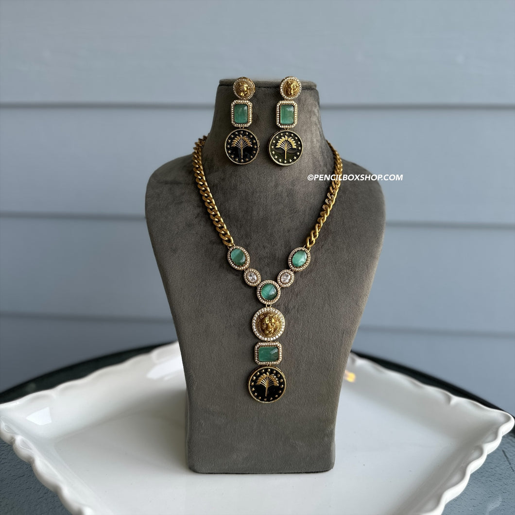Ishita Jaguar Mint Long Premium Necklace set