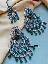 Load image into Gallery viewer, American Diamond Statement Victorian premium Cz Earrings maangtikka set
