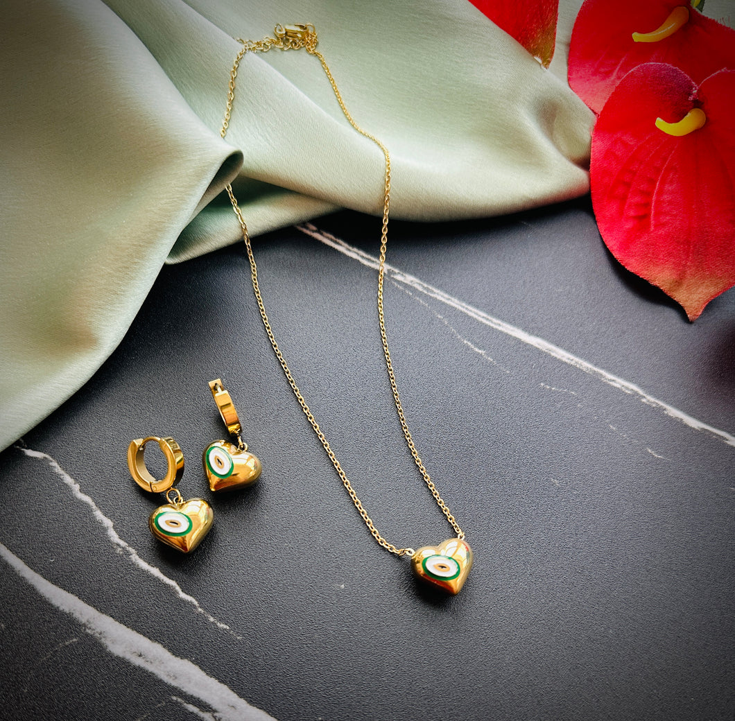 18k gold plated Stainless steel evil eye  Pendant necklace set IDW