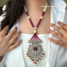 Load image into Gallery viewer, 22k Gold plated Tayani Long Ruby Bird Premium Statement Necklace set
