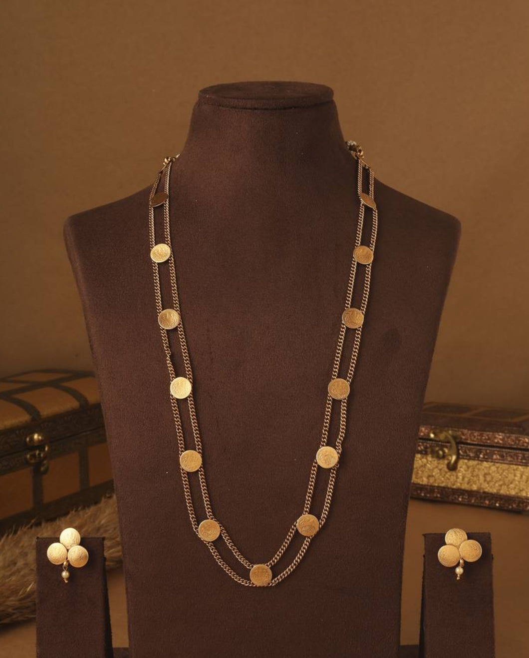 Lakshmi ji Coin Long Dainty Temple Necklace set