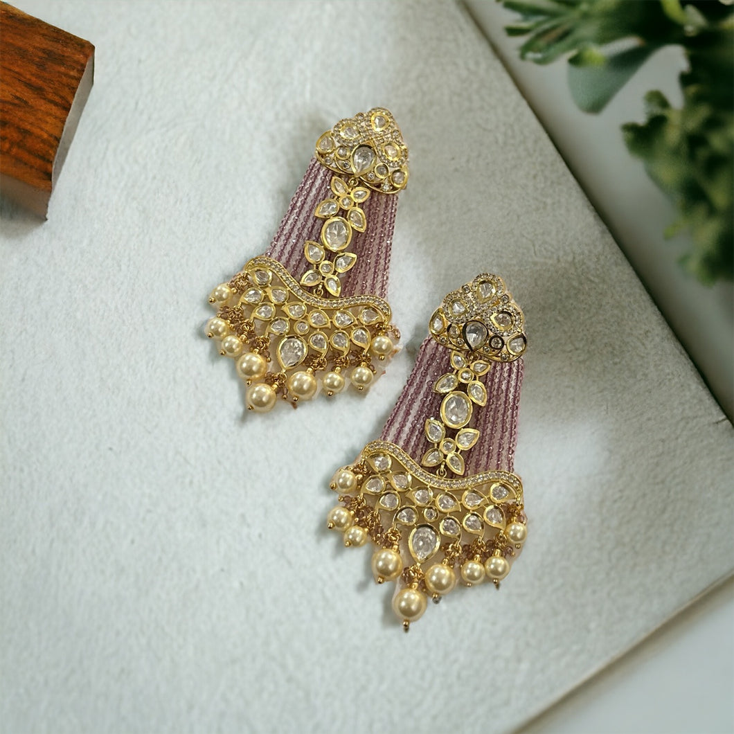Moissanite Kundan Pink Dangling premium  Earrings