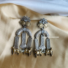Load image into Gallery viewer, German Silver Nandi Dual Tone Dangling earrings
