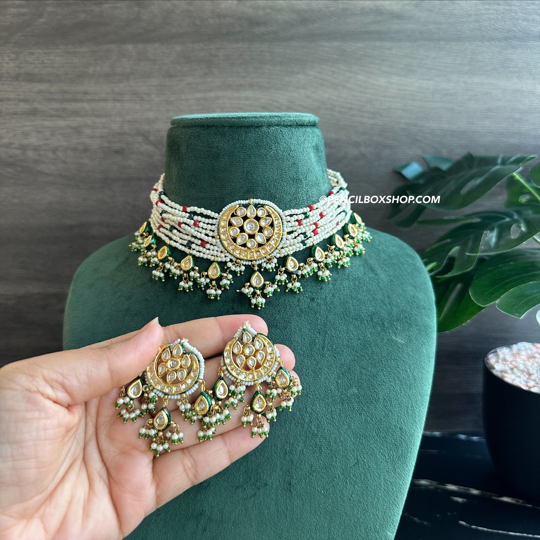 Kundan meenakari pearl choker necklace set