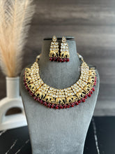 Load image into Gallery viewer, 22k gold plated Tayani elephant ruby Designer Statement Necklace set
