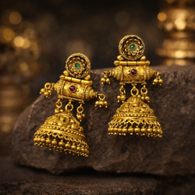 Load image into Gallery viewer, Multicolor Golden Kundan Pearl drop Indian jhumka ethnic earrings
