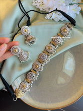 Load image into Gallery viewer, Dual tone white stone golden silver german silver necklace choker set
