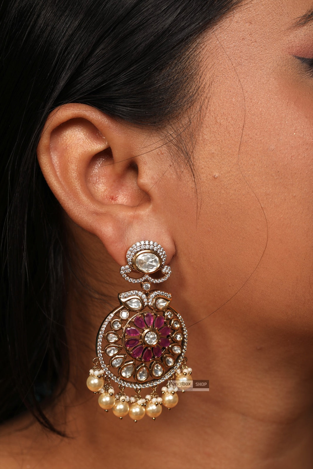 Tayani 22k gold plated Premium Drop Chandbali Dangling Earrings