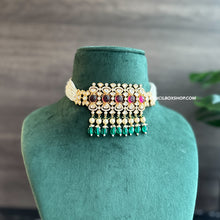 Load image into Gallery viewer, Tayani 22k gold Plated Ruby Green pearl Choker necklace set
