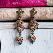 Load image into Gallery viewer, American diamond Floral Paint Shaded Jhumka Cz Earrings

