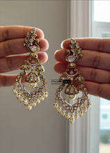 Load image into Gallery viewer, Gold plated White Tayani Premium long Peacock Showstopper Dangling Earrings
