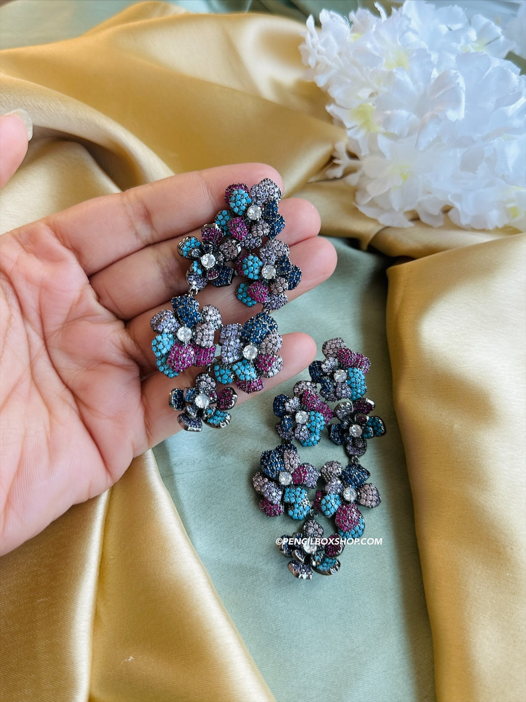 American Diamond Victorian Shades of blue Invisible Dangling Earrings