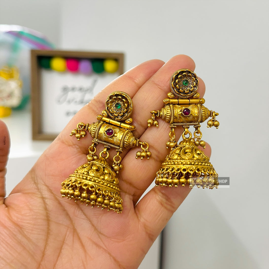 Multicolor Golden Kundan Pearl drop Indian jhumka ethnic earrings