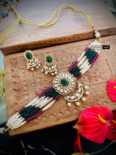 Load image into Gallery viewer, Ruby Green Gold plated Dainty Choker Tayani Premium Statement Necklace set

