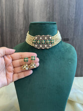 Load image into Gallery viewer, Green Premium Tayani gold plated Victorian Finish Choker Necklace set
