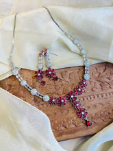 Load image into Gallery viewer, Ruby Silver finish American Diamond Necklace set

