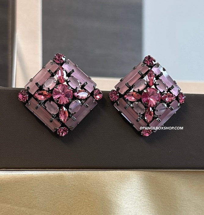 Prism collection-Pink big crystal Stones oversized stud earrings