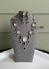 Load image into Gallery viewer, American Diamond Uncut Royal Blue Necklace set

