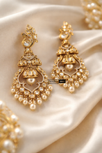 Load image into Gallery viewer, Gold plated White Tayani Premium long Peacock Showstopper Dangling Earrings

