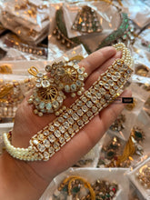 Load image into Gallery viewer, White  Sunheri Kundan Gold Plated Moissanite Stone Choker Necklace set
