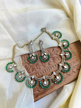 Load image into Gallery viewer, Green Premium Tayani gold plated Choker Necklace set with  maangtikka
