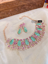 Load image into Gallery viewer, Designer MM Colored Polki Stone American Diamond Cz Floral Necklace set
