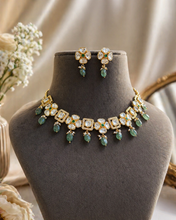 Load image into Gallery viewer, Moissanite Sunheri Gold Plated Statement Kundan necklace set
