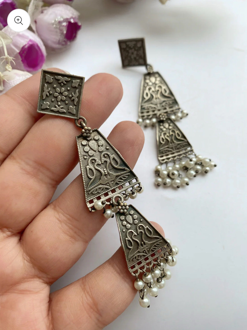 German Silver layered Beads Jhumka earrings