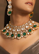 Load image into Gallery viewer, Grand Tayani Gold plated Green Premium Necklace set with maangtikka
