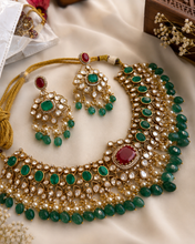 Load image into Gallery viewer, Moissanite Ruby Green Beads Statement Necklace set

