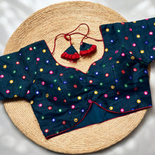 Load image into Gallery viewer, 38-42 Blue Multicolor Foiled Mirror Embroidery Blouse
