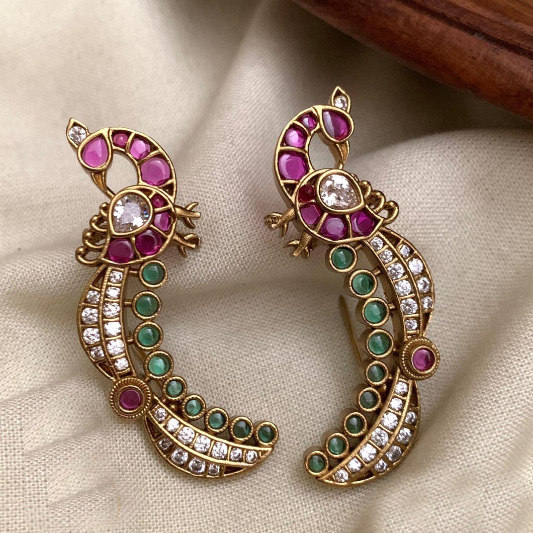 Pair of Kemp Stone Peacock Ear Cuff Ethnic Earrings