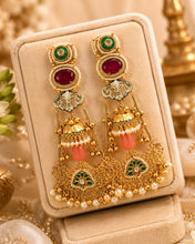 Load image into Gallery viewer, Ghungroo 92.5 coated Long Pearl Fusion Kashmiri earrings
