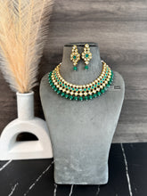 Load image into Gallery viewer, Green White Kundan back Meenakari Necklace set
