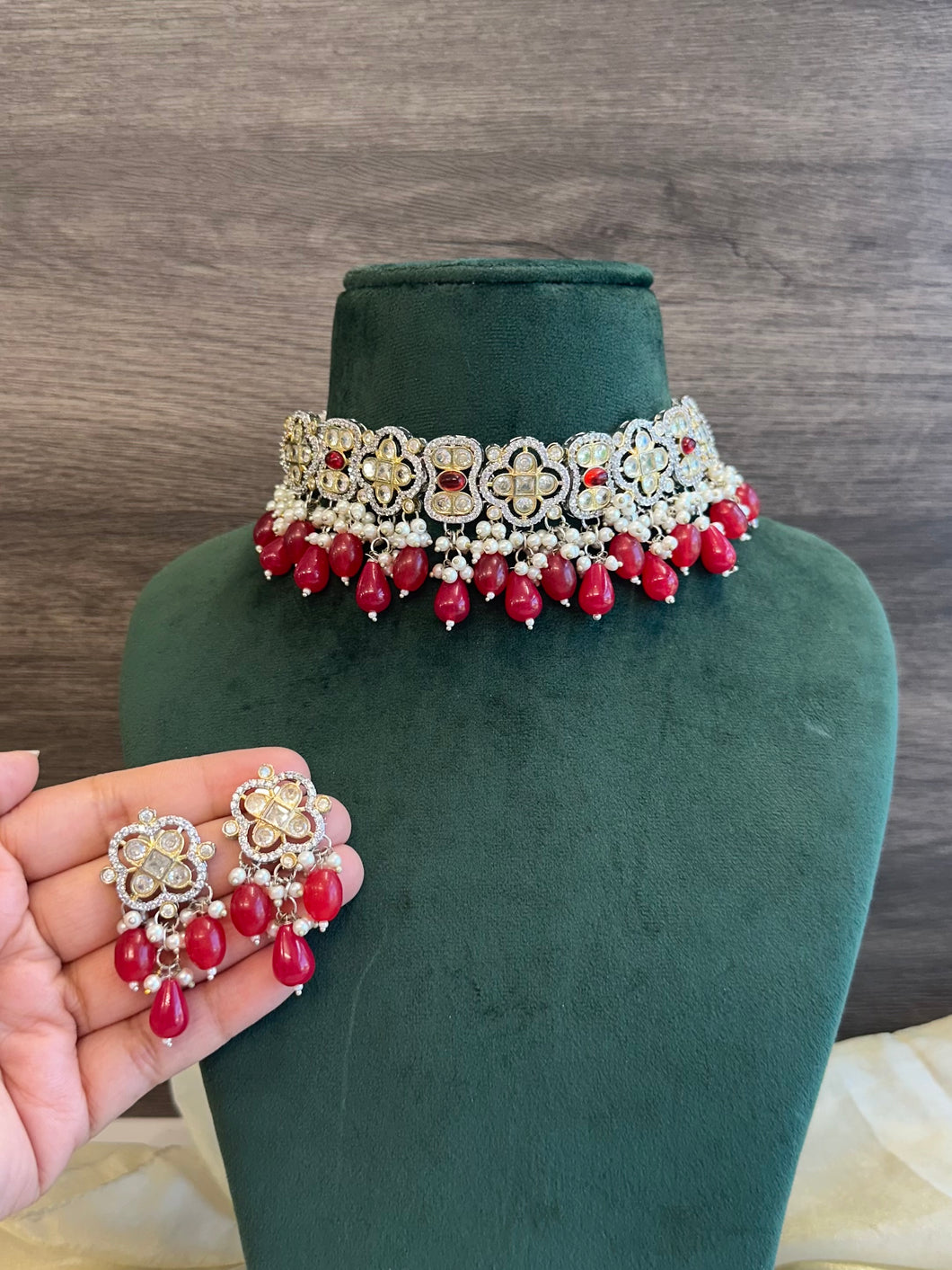 Silver Golden kundan American Diamond Choker Necklace set
