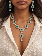 Load image into Gallery viewer, American diamond Emerald Green Doublet Pearl Designer Necklace set

