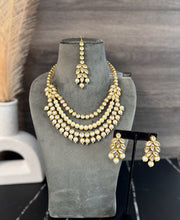 Load image into Gallery viewer, White Pearl Layered Long Kundan back Meenakari Necklace set
