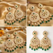 Load image into Gallery viewer, 22k Gold plated Tayani chandbali Beads Stone Earrings
