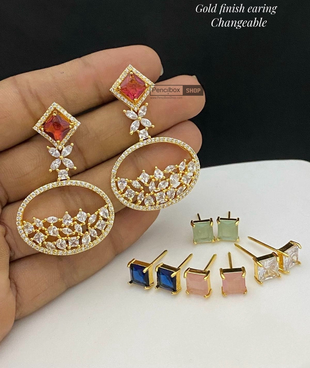 Changeable golden american diamond Cz earrings