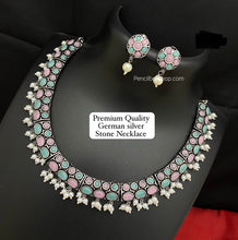 Load image into Gallery viewer, Dainty German silver stone pearl sleek necklace set
